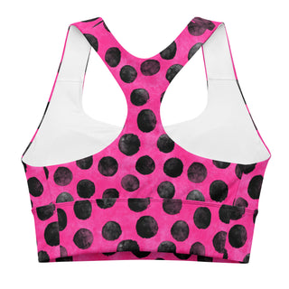 neon pink black dots sports bra - supportive fit with removable padding for soft comfort, control, and bold motion
