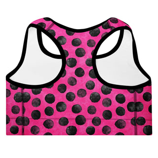 neon pink black dots padded yoga bra - racerback, lightweight stretch for freedom, stability, and mindful flow