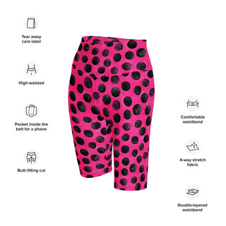 Athletic shorts with neon pink black dots - sleek fit with stretch for workouts and dynamic movement