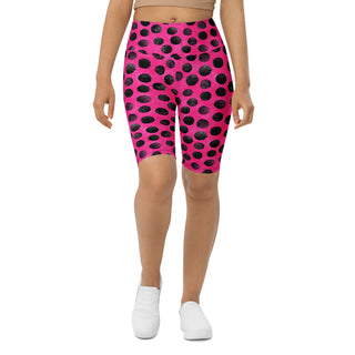 neon pink black dots yoga shorts - bold, stretchy design built for deep yoga squats, flexible flow, and control