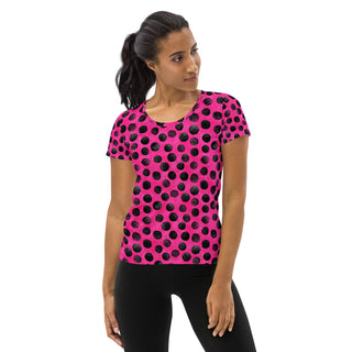 neon pink black dots athletic t shirt - moisture-wicking, stretchy fit for yoga, training, and movement