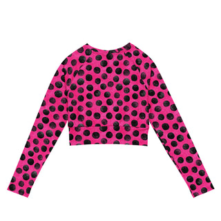 neon pink black dots long  yoga crop top - breathable fit for flow, flexibility, and powerful performance