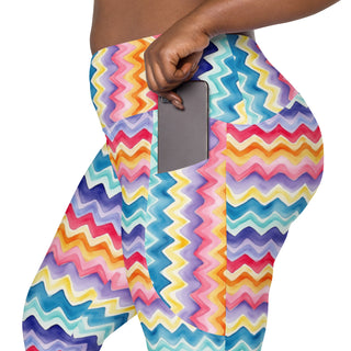 pastel zigzags crossover leggings - stretchy and built for bold motion, flexible flow, and fierce energy