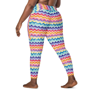 Crossover leggings built for gym sets and running stride - styled with bold pastel zigzags for powered energy