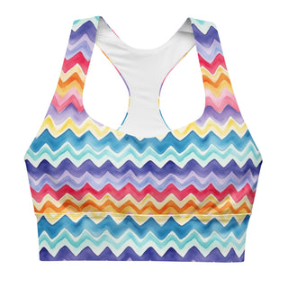 Supportive sports bra with soft fabric - pastel zigzags print, made for comfort, movement, and bold energy