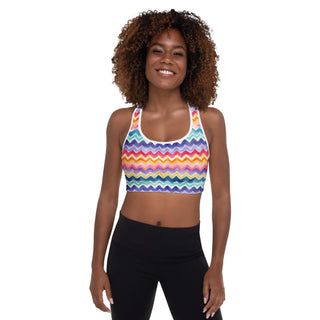 pastel zigzags racerback sports bra- light, stretchy, made to move with joy, strength, and upbeat energy