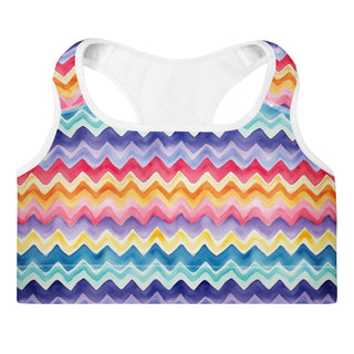 pastel zigzags scoop-neck sports bra - moisture-wicking, lined, and padded for soft racerback support