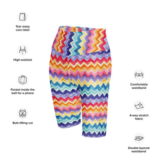 Athletic shorts with pastel zigzags - sleek fit with stretch for workouts and dynamic movement