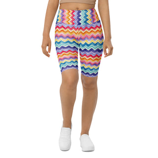pastel zigzags yoga shorts - bold, stretchy design built for deep yoga squats, flexible flow, and control