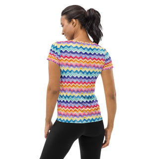 pastel zigzags stretchy yoga tee - breathable activewear for running, training, or Pilates flow