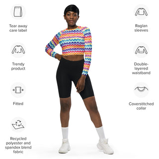 Athletic crop top with pastel zigzags - sleek fit with stretch and airflow for workouts and dynamic movement