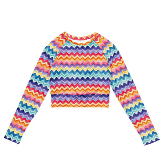 Stretchy crop top for yoga practice and flow - breathable fit with bold pastel zigzags for mindful movement