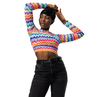 pastel zigzags crop top with stretchy fit - breathable design for yoga, training, and dynamic movement