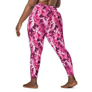 Crossover leggings built for gym sets and running stride - styled with bold pink camo for powered energy