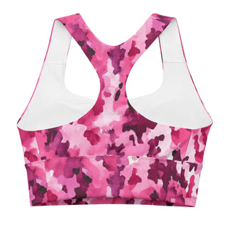 pink camouflage sports bra - supportive fit with removable padding for soft comfort, control, and bold motion