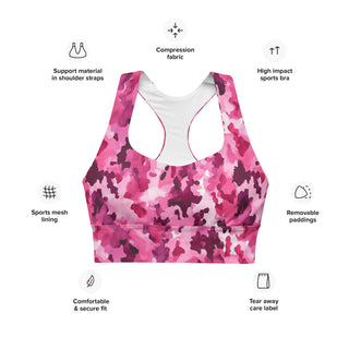 High-impact sports bra with compression, breathable mesh lining, and removable padding for flexible support