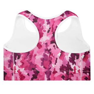 pink camouflage padded yoga bra - racerback, lightweight stretch for freedom, stability, and mindful flow