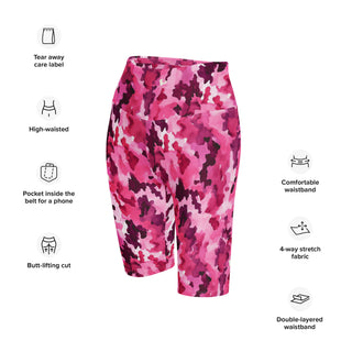 Athletic shorts with pink camouflage - sleek fit with stretch for workouts and dynamic movement