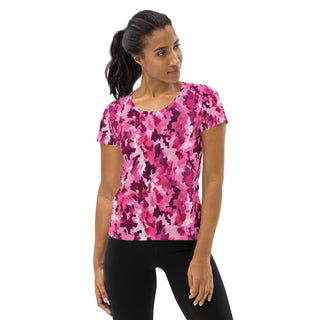 pink camouflage athletic t shirt - moisture-wicking, stretchy fit for yoga, training, and movement