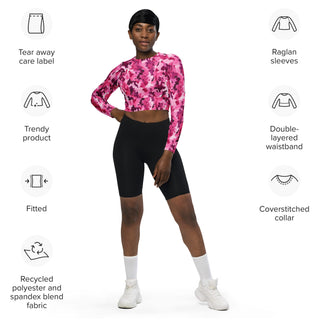 Athletic crop top with pink camouflage - sleek fit with stretch and airflow for workouts and dynamic movement