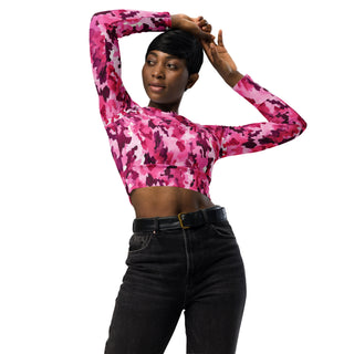 pink camouflage crop top with stretchy fit - breathable design for yoga, training, and dynamic movement