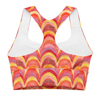 pink-orange rainbows sports bra - supportive fit with removable padding for soft comfort, control, and bold motion