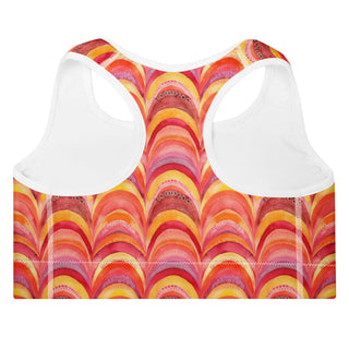 pink-orange rainbows padded yoga bra - racerback, lightweight stretch for freedom, stability, and mindful flow