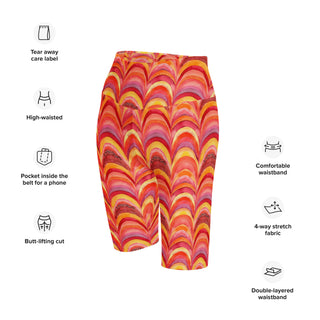 Athletic shorts with pink-orange rainbows - sleek fit with stretch for workouts and dynamic movement