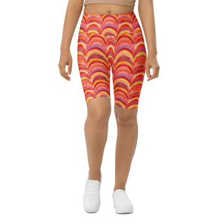 pink-orange rainbows yoga shorts - bold, stretchy design built for deep yoga squats, flexible flow, and control