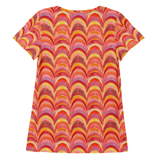 pink-orange rainbows stretch t-shirt - lightweight, flexible design for energized movement and active comfort