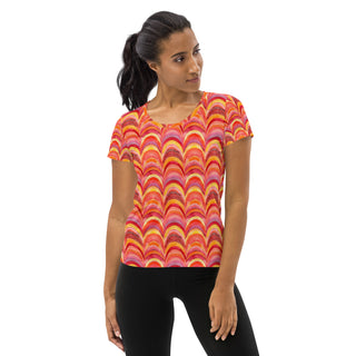 pink-orange rainbows athletic t shirt - moisture-wicking, stretchy fit for yoga, training, and movement