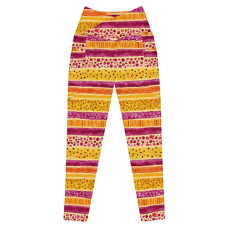 pink yellow stripes crossover high-waist leggings- vibrant, stretchy, and built for bold motion and flexible comfort