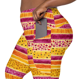 pink-yellow stripes crossover leggings - stretchy and built for bold motion, flexible flow, and fierce energy
