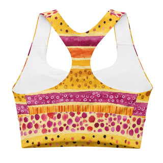 pink-yellow stripes sports bra - supportive fit with removable padding for soft comfort, control, and bold motion