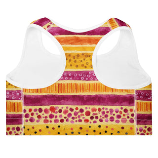 pink-yellow stripes padded yoga bra - racerback, lightweight stretch for freedom, stability, and mindful flow