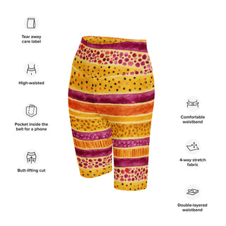 Athletic shorts with pink-yellow stripes - sleek fit with stretch for workouts and dynamic movement