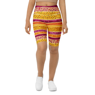 pink-yellow stripes yoga shorts - bold, stretchy design built for deep yoga squats, flexible flow, and control