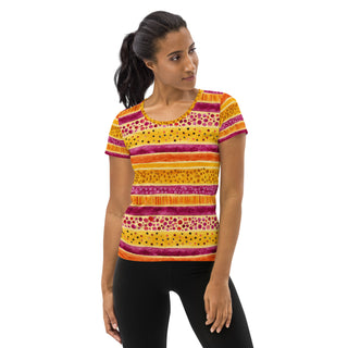 pink-yellow stripes athletic t shirt - moisture-wicking, stretchy fit for yoga, training, and movement