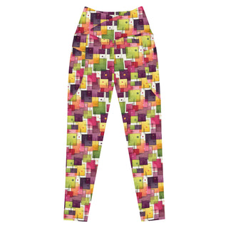 plum green squares crossover high-waist leggings- vibrant, stretchy, and built for bold motion and flexible comfort