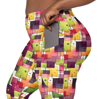 plum-green squares crossover leggings - stretchy and built for bold motion, flexible flow, and fierce energy