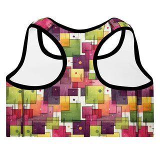 plum-green squares padded yoga bra - racerback, lightweight stretch for freedom, stability, and mindful flow