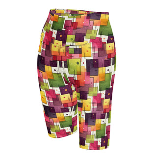 plum-green squares yoga shorts - bold and stretchy, sculpted for vibrant flow, flexible movement, and performance