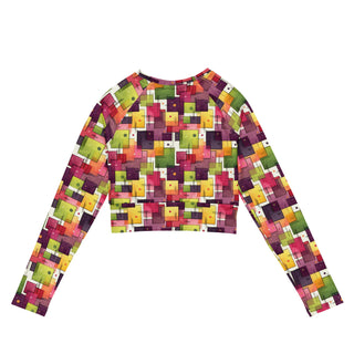 plum and green squares long  yoga crop top - breathable fit for flow, flexibility, and powerful performance
