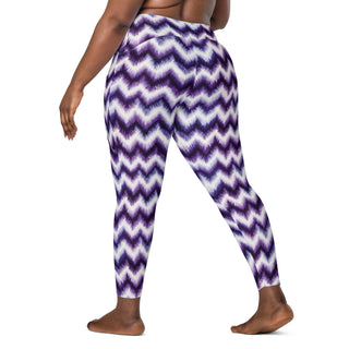 Crossover leggings built for gym sets and running stride - styled with bold purple zigzags for powered energy