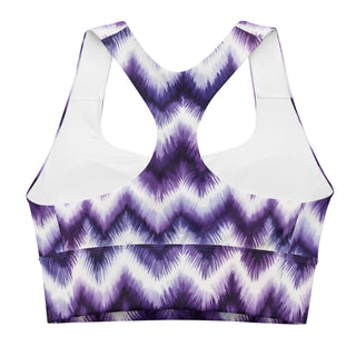 purple zigzags sports bra - supportive fit with removable padding for soft comfort, control, and bold motion