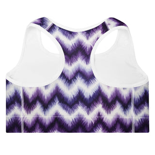 purple zigzags padded yoga bra - racerback, lightweight stretch for freedom, stability, and mindful flow