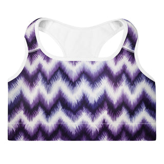 purple zigzags scoop-neck sports bra - moisture-wicking, lined, and padded for soft racerback support
