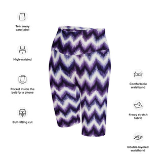 Athletic shorts with purple zigzags - sleek fit with stretch for workouts and dynamic movement
