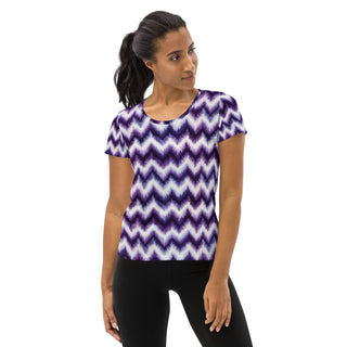 purple zigzags athletic t shirt - moisture-wicking, stretchy fit for yoga, training, and movement