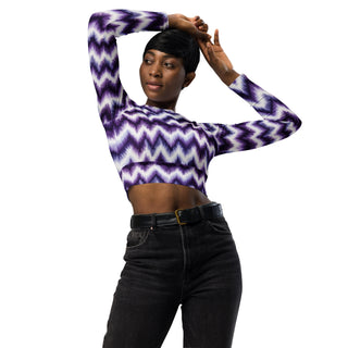purple zigzags crop top with stretchy fit - breathable design for yoga, training, and dynamic movement